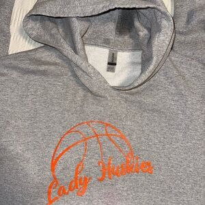 Gildan Gray and Orange Basketball Graphic Hoodie